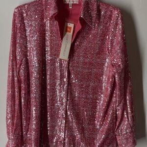 💗pink sequins💗 Jude Connally "Brandy" sequin top, med, in "Plaid Rose"